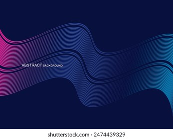 Abstrakte leuchtende Wellenlinien auf blauem Hintergrund. Dynamisches Wellenmuster. Moderne fließende Wellenlinien. Futuristisches Technologiekonzept. Geeignet für Banner, Plakate, Cover, Broschüren, Flyer, Websites, etc.