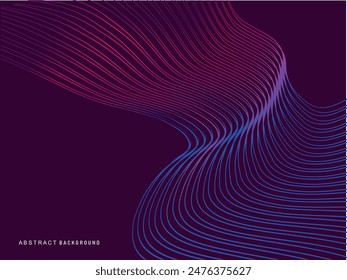 Abstract shining wave lines on purple background. Dynamic wave pattern. Modern flowing wavy lines. Futuristic technology concept. Suitable for banners, posters, covers, brochures, etc. websites, et