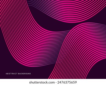 Abstract shining wave lines on purple background. Dynamic wave pattern. Modern flowing wavy lines. Futuristic technology concept. Suitable for banners, posters, covers, brochures, etc. websites, et