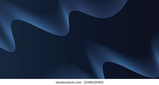 Abstract shining wave lines on dark blue background. Dynamic wave pattern. Modern flowing wavy lines. Futuristic technology concept.