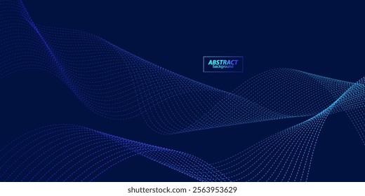 Abstract shining wave lines on dark blue background. Dynamic wave pattern. Modern flowing wavy lines. Futuristic technology concept. Suitable for banner, poster, cover, brochure, flyer, website