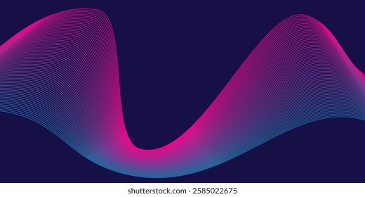 Abstract shining wave lines on dark blue background. Dynamic wave pattern. Modern flowing wavy lines. Futuristic technology concept. Suitable for banners, posters, covers, brochures, flyers.