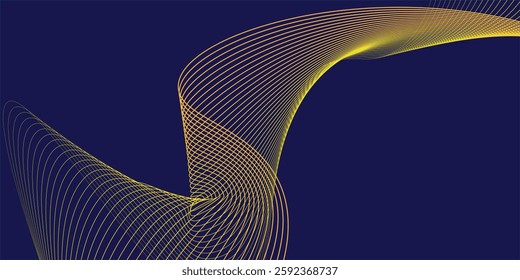 Abstract shining wave lines on dark blue background. Yellow flowing wavy lines glowing. Suitable for banners, posters, covers, brochures, flyers, websites