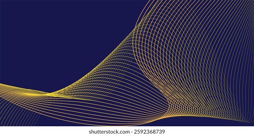 Abstract shining wave lines on dark blue background. Yellow flowing wavy lines glowing. Suitable for banners, posters, covers, brochures, flyers, websites