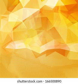 Abstract shining yellow invitation template with transparent yellow triangles and dotted pattern