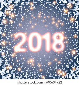 Abstract shiny 2018 new year colorful bright background. Happy New Year greeting card with shining  numbers.Vector illustration. Brochure design template, business diary cover.