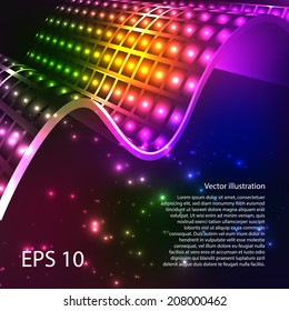 Abstract shiny 3d bright background. Rainbow colors shining neon lights. Vector. EPS 10.
