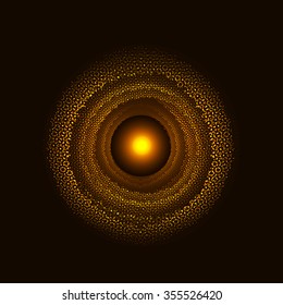 Abstract shiny background with golden circles.