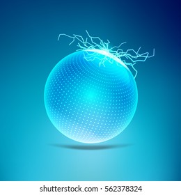 abstract shiny blue ball isolated. glossy lightning ball