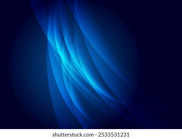 Abstract shiny blue glossy waves minimal elegant background. Vector flowing smooth wavy curved design