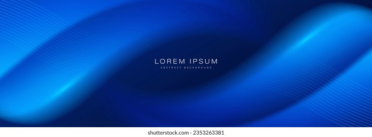 Abstract shiny blue gradient curve shape on dark blue background. Smooth fluid shape. Gradient mesh. Horizontal banner template. Suit for cover, poster, banner, brochure, presentation, website