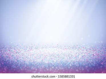 Abstract shiny blue and purple glitter background with sun or light rays in winter room for Christmas holidays greeting card