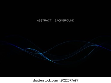  Abstract shiny blue wave design element on dark background. Science or technology design
