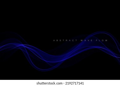 Abstract shiny blue wave design element on dark background. Science or technology design