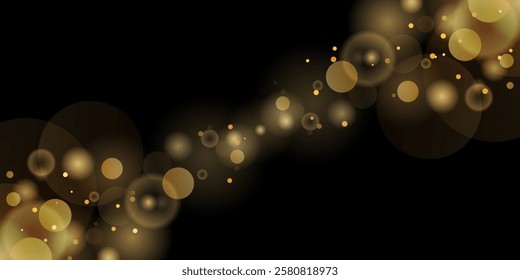 Abstract shiny bokeh gold glitter on isolated black background. Abstract shiny gold glitter sparkles bokeh background