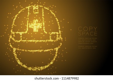 Abstract Shiny Bokeh star pattern Helmet construction shape, safety first concept design gold color illustration isolated on brown gradient background with copy space, vector eps 10