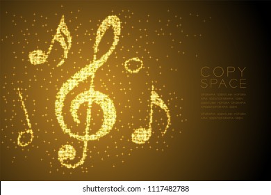 Abstract Shiny Bokeh star pattern Music note shape concept design gold color illustration isolated on brown gradient background with copy space, vector eps 10