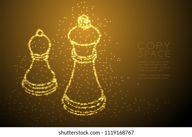 Abstract Shiny Bokeh star pattern Chess Queen and pawn shape, Business strategy concept design gold color illustration isolated on brown gradient background with copy space, vector eps 10