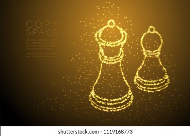 Abstract Shiny Bokeh star pattern Chess King and pawn shape, Business strategy concept design gold color illustration isolated on brown gradient background with copy space, vector eps 10