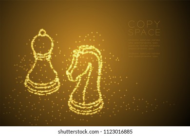 Abstract Shiny Bokeh star pattern Chess Knight and pawn shape, Business strategy concept design gold color illustration isolated on brown gradient background with copy space, vector eps 10