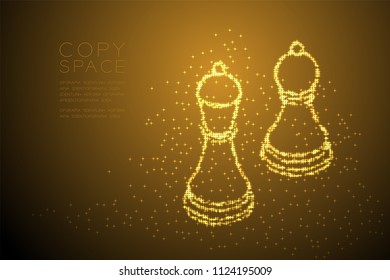 Abstract Shiny Bokeh star pattern Chess Bishop and pawn shape, Business strategy concept design gold color illustration isolated on brown gradient background with copy space, vector eps 10