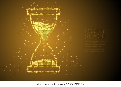 Abstract Shiny Bokeh star pattern Hourglass shape, digital reminder concept design gold color illustration isolated on brown gradient background with copy space, vector eps 10