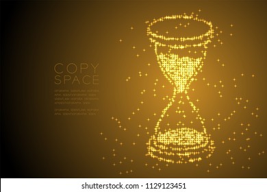 Abstract Shiny Bokeh star pattern 3d isometric Hourglass shape, digital reminder concept design gold color illustration isolated on brown gradient background with copy space, vector