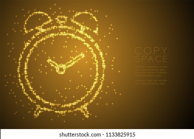 Abstract Shiny Bokeh star pattern Alarm clock shape, digital reminder concept design gold color illustration isolated on brown gradient background with copy space, vector eps 10