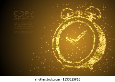 Abstract Shiny Bokeh star pattern 3D Alarm clock shape, digital reminder concept design gold color illustration isolated on brown gradient background with copy space, vector eps 10