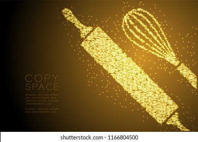 Abstract Shiny Bokeh star pattern Rolling Pin and Whisk shape, Bakery concept design gold color illustration isolated on brown gradient background with copy space, vector eps 10