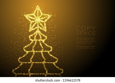 Abstract Shiny Bokeh star pattern Christmas tree with star shape, Happy New Year celebration concept design gold color illustration isolated on brown gradient background with copy space, vector eps 10