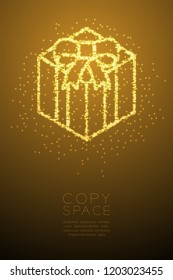 Abstract Shiny Bokeh star pattern Gift box shape, Happy Birthday concept design gold color illustration isolated on brown gradient background with copy space, vector eps 10