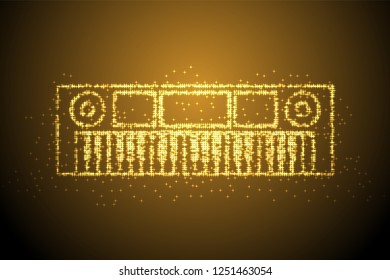 Abstract Shiny Bokeh star pattern Keyboard shape, music instrument concept design gold color illustration isolated on brown gradient background with copy space, vector eps 10