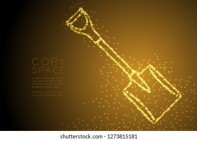 Abstract Shiny Bokeh star pattern Shovel shape, Construction concept design gold color illustration isolated on brown gradient background with copy space, vector eps 10
