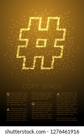 Abstract Shiny Bokeh star pattern Hashtag sign, social network connect concept design gold color illustration isolated on brown gradient background with copy space, vector eps 10