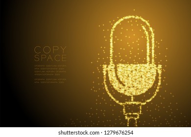 Abstract Shiny Bokeh star pattern Retro Microphone, Music equipment concept design gold color illustration isolated on brown gradient background with copy space, vector eps 10