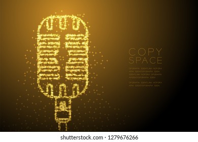 Abstract Shiny Bokeh star pattern Retro Microphone, Music equipment concept design gold color illustration isolated on brown gradient background with copy space, vector eps 10