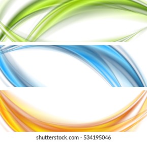 Abstract shiny bright wavy banners design. Vector waves headers background