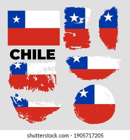 Abstract shiny Chile wavy flag background. Happy independence day of Chile with grunge vector stock illustration set. 