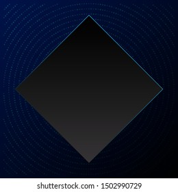 Abstract shiny circular dots on blue background with diamond shaped frame.  Vector illustration