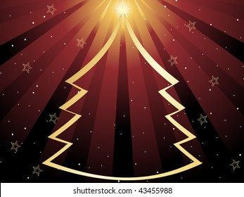 abstract shiny coca brown rays background with xmas tree