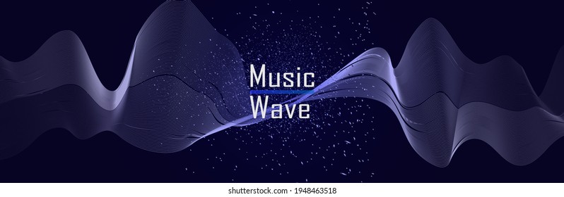 Abstract shiny color blue gold wave design element with glitter effect on a dark background. vector illustration. modern