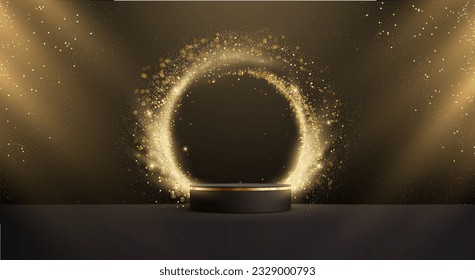 Abstract shiny color gold Circle Frame and Podium design element