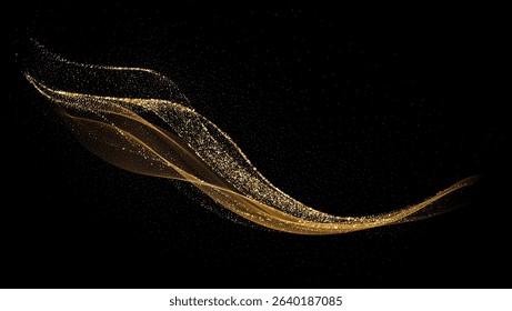 Abstract shiny color gold Glitter wave design element. Vector Background. Merry Christmas. Happy New Year Invitation and Greeting card design element.