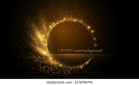 Abstract shiny color gold round light frame design element. Christmas background