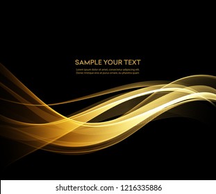 Abstract shiny color gold wave design element on dark background.