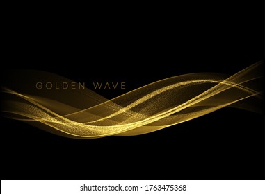 Abstract shiny color gold wave design element with glitter effect on dark background. Christmas Vector illustration EPS10