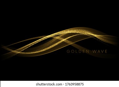 Abstract shiny color gold wave design element with glitter effect on dark background. Christmas Vector illustration EPS10