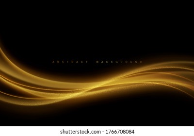 Abstract shiny color gold wave design element with glitter effect on dark background. Christmas Vector illustration EPS10