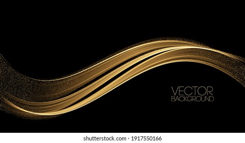 Abstract shiny color gold wave luxury background with golden glitter sparkles